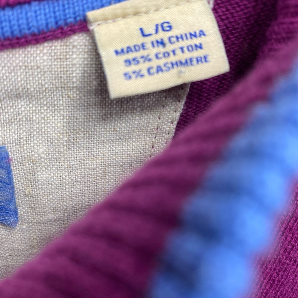 Tommy Bahama Men’s Large 1/4 Quarter Zip Cotton Cashmere Pullover Sweater Purple - Picture 6 of 6